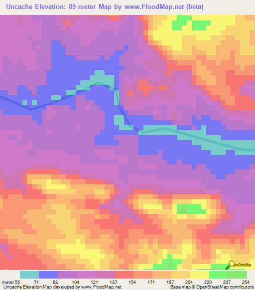 Uncache,Mozambique Elevation Map