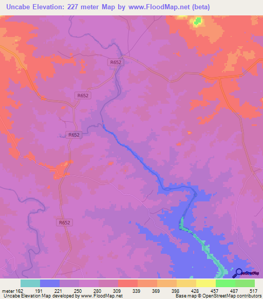 Uncabe,Mozambique Elevation Map