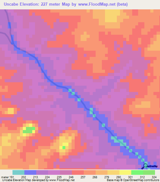 Uncabe,Mozambique Elevation Map