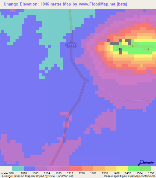 Unango,Mozambique Elevation Map
