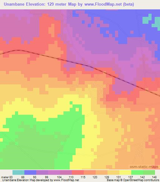 Unambane,Mozambique Elevation Map