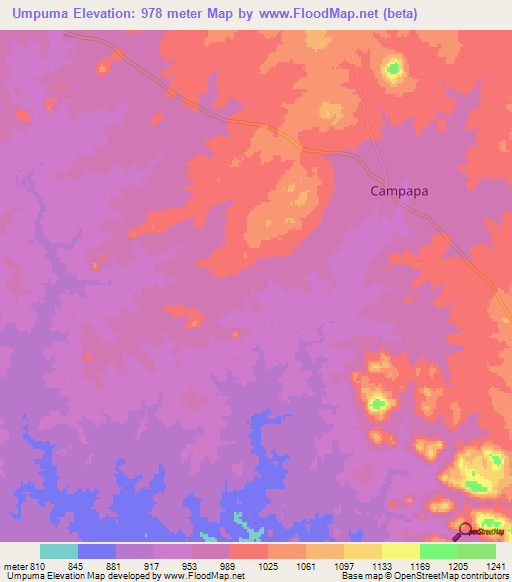 Umpuma,Mozambique Elevation Map
