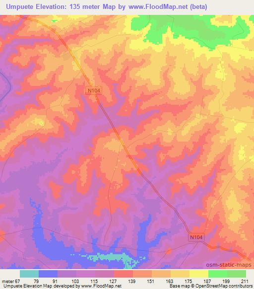 Umpuete,Mozambique Elevation Map