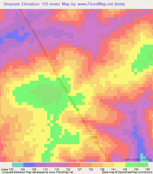 Umpuete,Mozambique Elevation Map