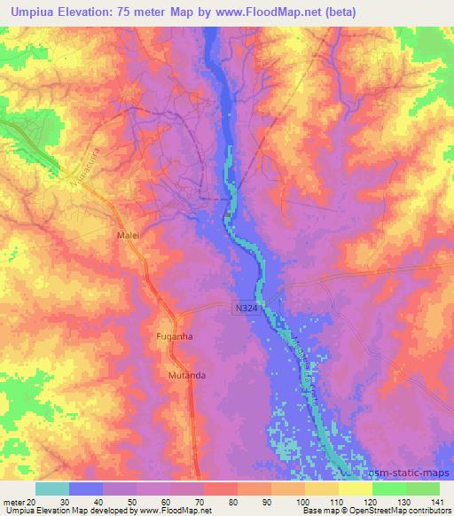 Umpiua,Mozambique Elevation Map