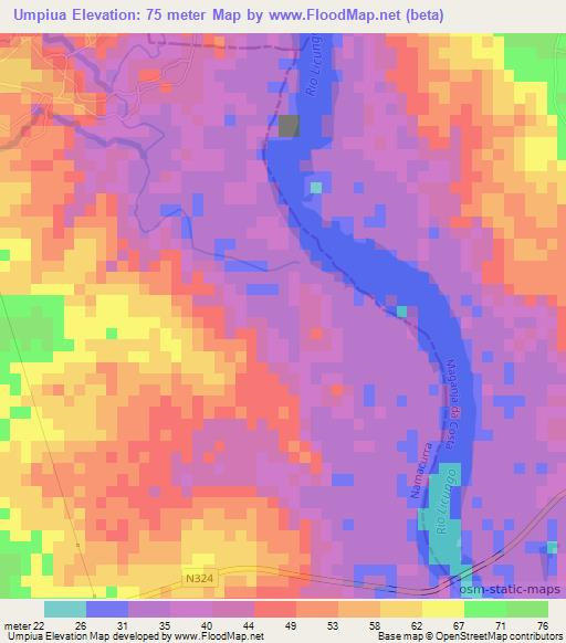 Umpiua,Mozambique Elevation Map