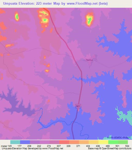 Umpuata,Mozambique Elevation Map