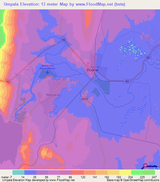 Umpala,Mozambique Elevation Map