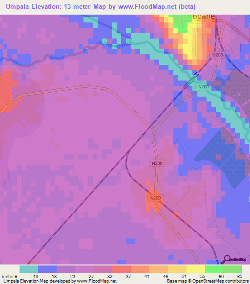 Umpala,Mozambique Elevation Map