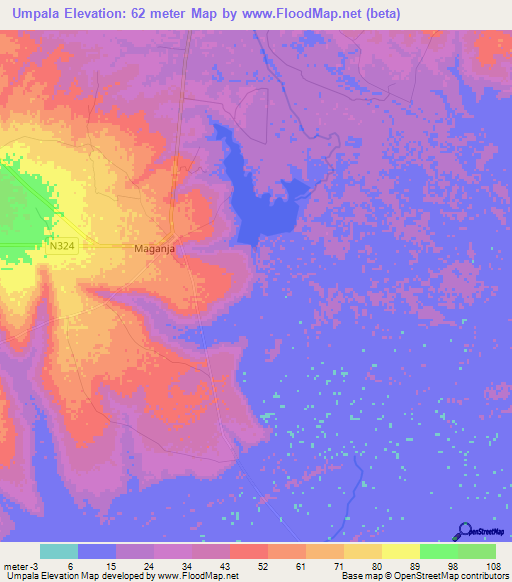 Umpala,Mozambique Elevation Map