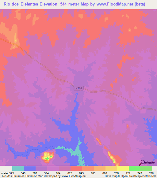 Rio dos Elefantes,Mozambique Elevation Map