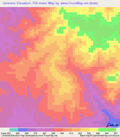 Umevere,Mozambique Elevation Map