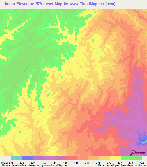 Umera,Mozambique Elevation Map