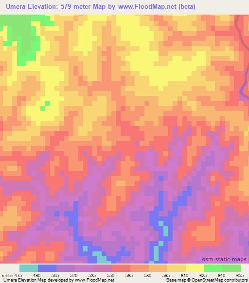 Umera,Mozambique Elevation Map