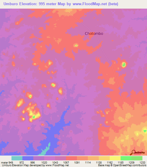 Umburo,Mozambique Elevation Map