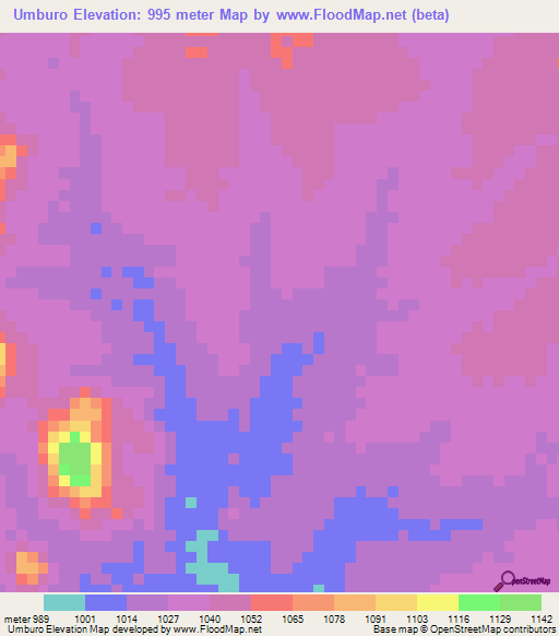 Umburo,Mozambique Elevation Map