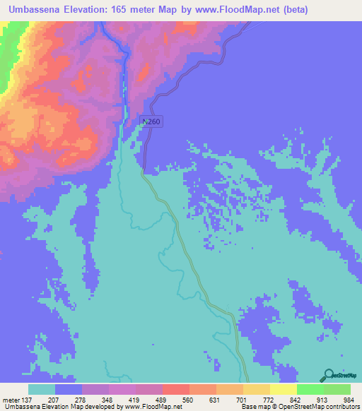 Umbassena,Mozambique Elevation Map