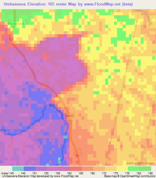 Umbassena,Mozambique Elevation Map
