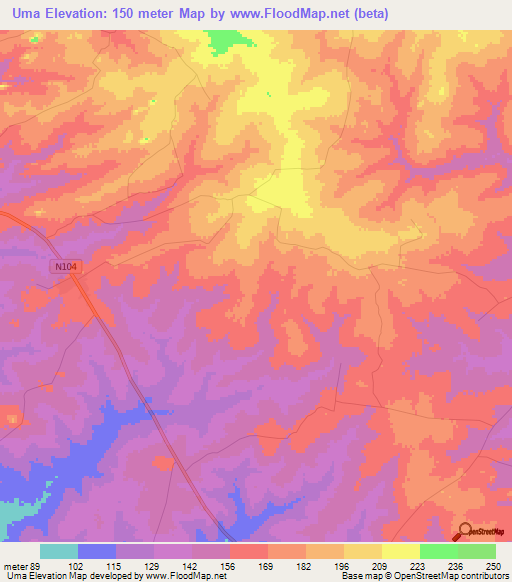 Uma,Mozambique Elevation Map