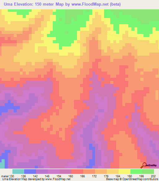 Uma,Mozambique Elevation Map