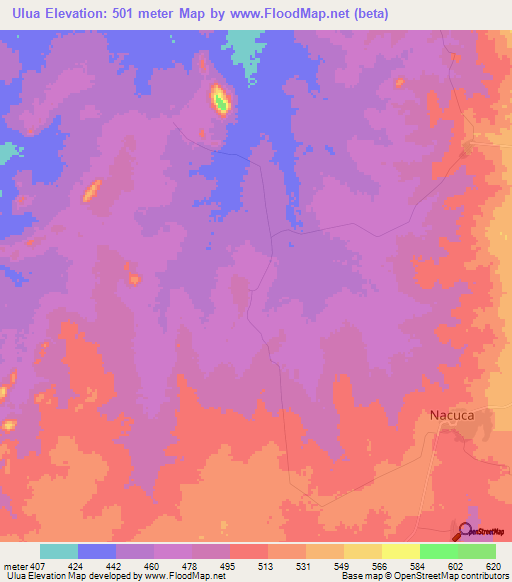 Ulua,Mozambique Elevation Map