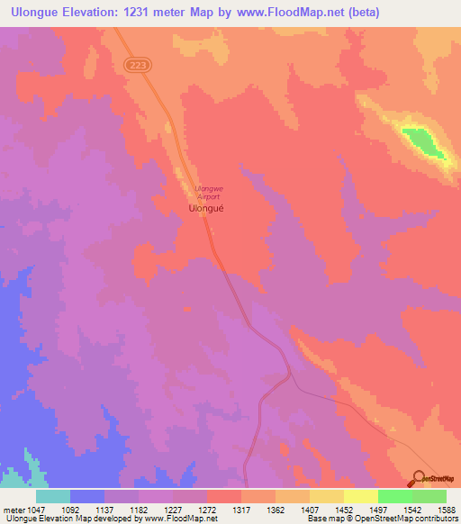 Ulongue,Mozambique Elevation Map