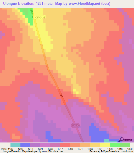 Ulongue,Mozambique Elevation Map