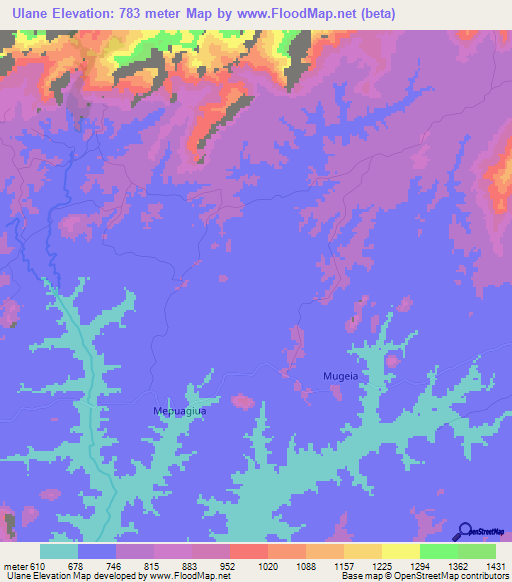 Ulane,Mozambique Elevation Map