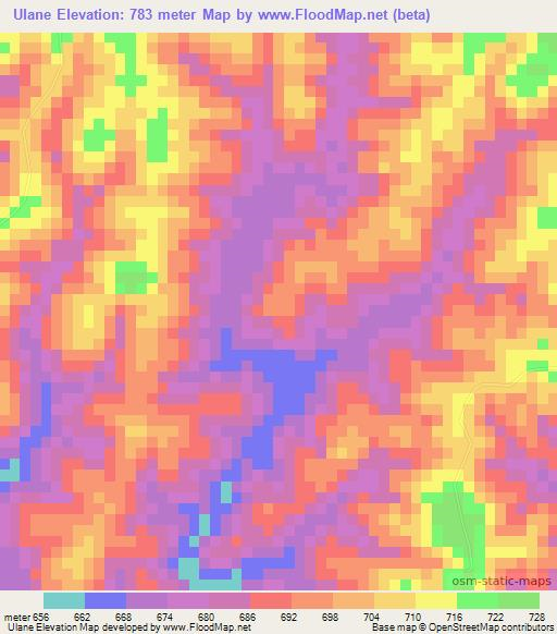 Ulane,Mozambique Elevation Map