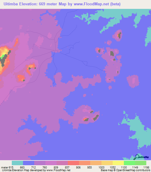 Uitimba,Mozambique Elevation Map
