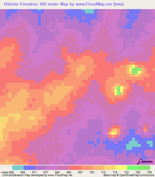 Uitimba,Mozambique Elevation Map