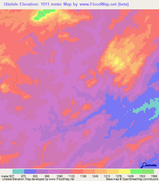 Uitelele,Mozambique Elevation Map