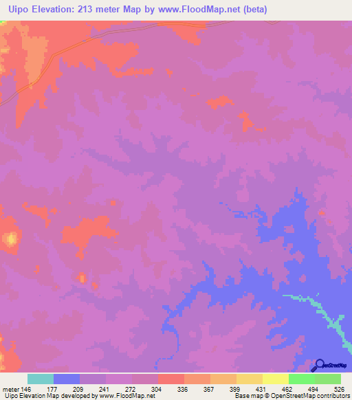 Uipo,Mozambique Elevation Map