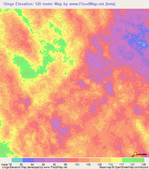 Uinge,Mozambique Elevation Map