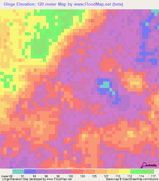Uinge,Mozambique Elevation Map
