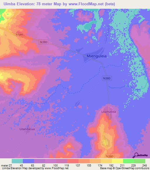 Uimba,Mozambique Elevation Map