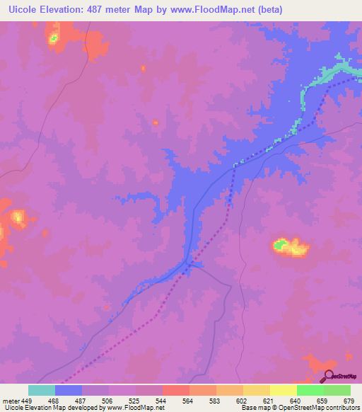 Uicole,Mozambique Elevation Map