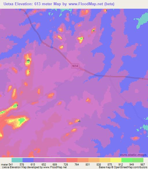 Uetxa,Mozambique Elevation Map