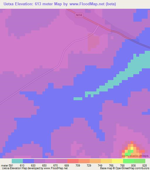 Uetxa,Mozambique Elevation Map