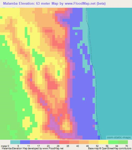 Malamba,Mozambique Elevation Map