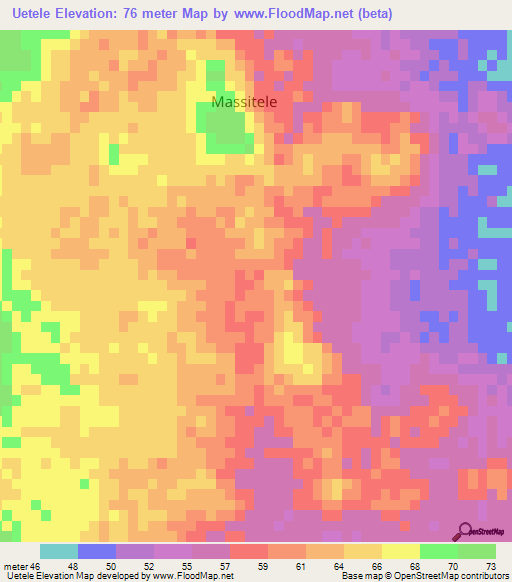Uetele,Mozambique Elevation Map