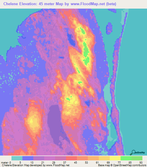 Chelene,Mozambique Elevation Map