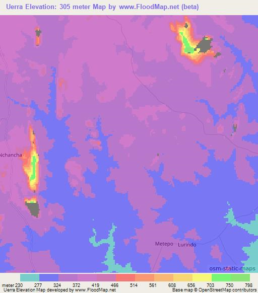 Uerra,Mozambique Elevation Map