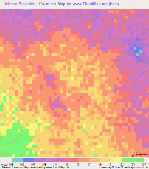 Uelemo,Mozambique Elevation Map