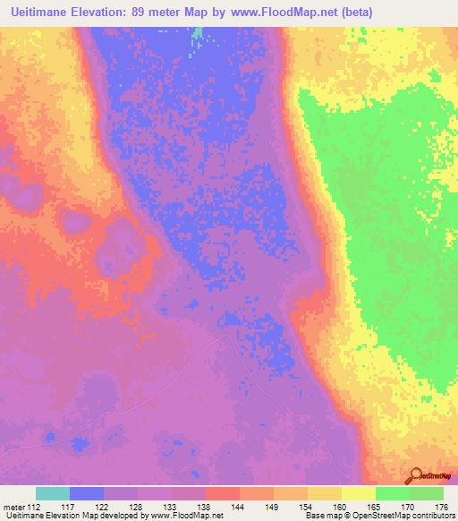 Ueitimane,Mozambique Elevation Map
