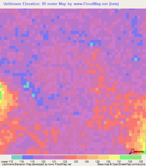 Ueitimane,Mozambique Elevation Map