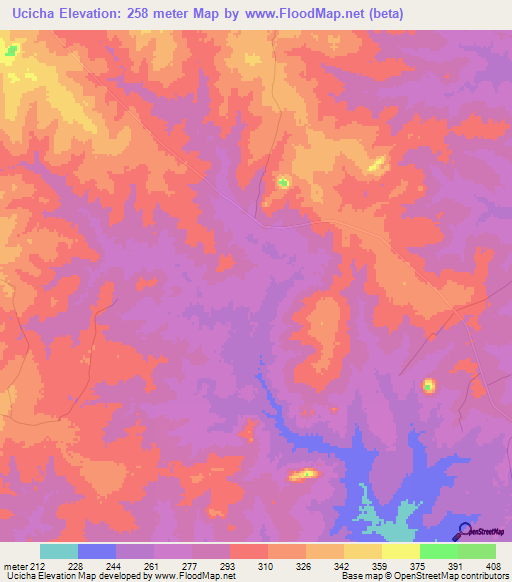 Ucicha,Mozambique Elevation Map