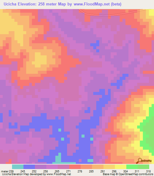 Ucicha,Mozambique Elevation Map