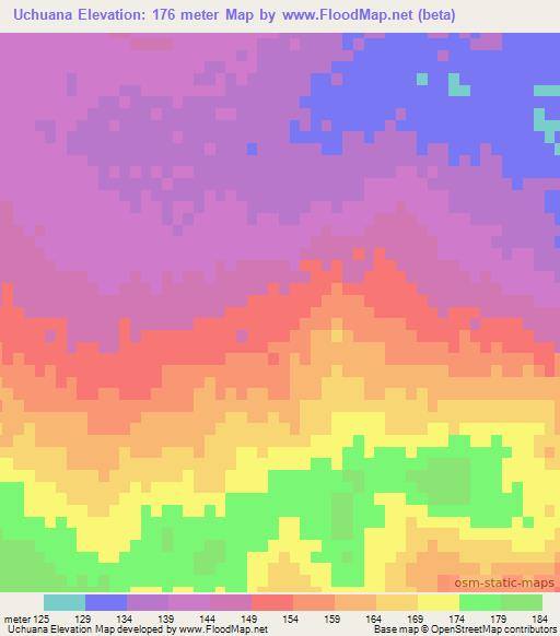 Uchuana,Mozambique Elevation Map