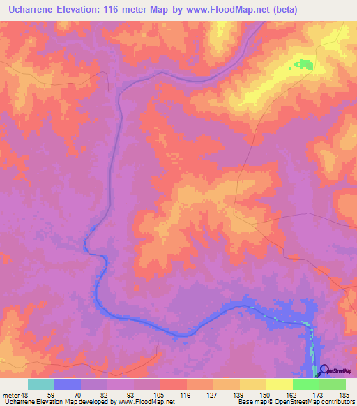 Ucharrene,Mozambique Elevation Map